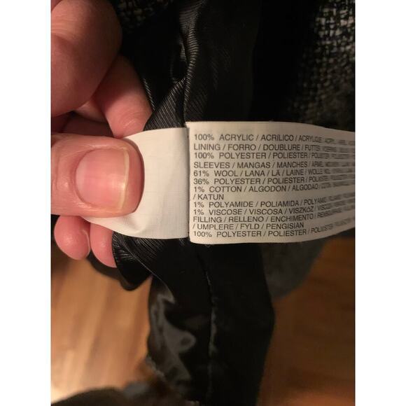 MNG (Mango) Black Colorblock Tweed Funnel Neck Peacoat - Size S - Picture 7 of 11